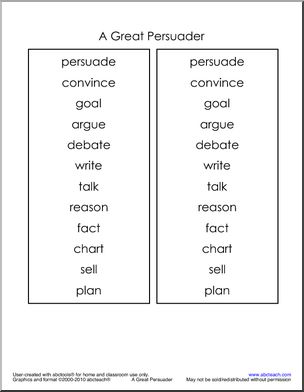 Writing: Persuasive; A Great Persuader Vocabulary Set (primary/elem)
