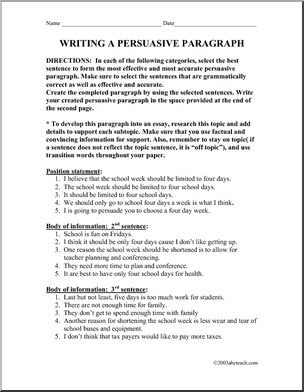 How to Write a Persuasive Paragraph (upper elem/middle)