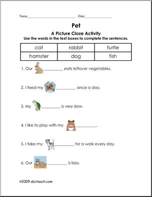 Picture Cloze – Pets (elem)’ Worksheet