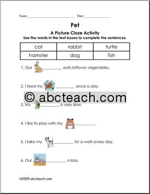 Picture Cloze – Pets (elem)’ Worksheet