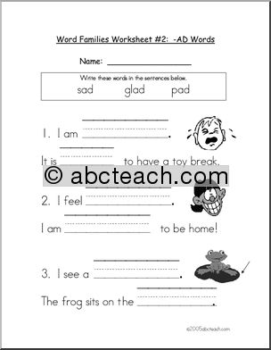 Word Family – ad words Worksheet