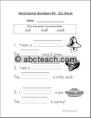 Word Family – ell words Worksheet