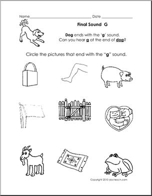 Final Consonant Sound “g” (primary) Phonics