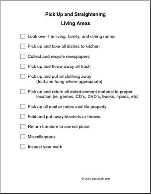 Special Needs: Pick-up and Straighten Living Areas (secondary/adult)
