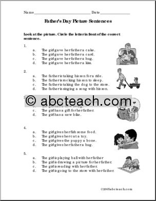 Picture Sentences – Father’s Day (primary) -b/w Worksheet