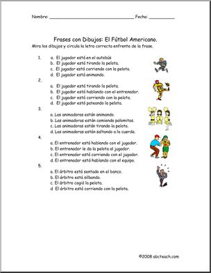 Spanish: Frases con dibujos – El fË™tbol americano (elementaria)