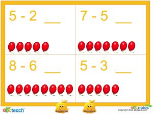 Interactive: Notebook: Math: Subtraction w/interactive images: Set 11, balloons (prek-1)