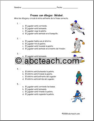 Spanish: Frases con dibujos – BÃˆisbol (elementaria)