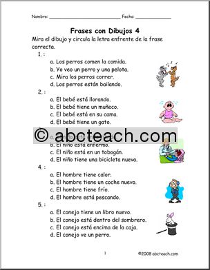 Spanish: Frases con dibujos #4 (elementaria)