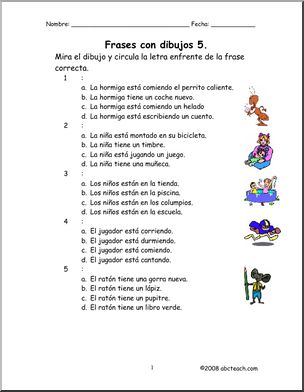 Spanish: Frases con dibujos #5 (elementaria)