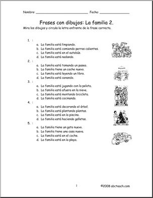 Spanish: Frases con dibujos – La familia 1 (elementaria)