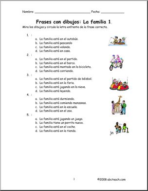 Spanish: Frases con dibujos – La familia 2 (elementaria)