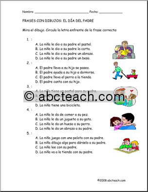 Spanish: Frases con dibujos – El DÃŒa del Padre (elementaria)