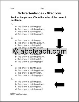 Picture Sentences – Directions (primary/ESL) Worksheet