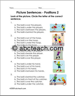 Picture Sentences – Positions 2 (primary/ESL) Worksheet