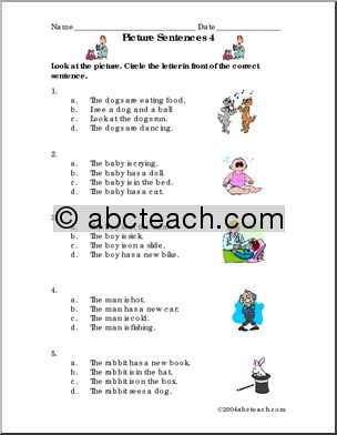 Picture Sentences – 4 (primary) Worksheet