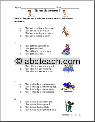 Picture Sentences – 5 (primary) Worksheet