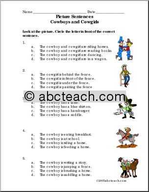 Picture Sentences – Cowboys and Cowgirls Worksheet