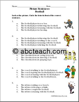 Picture Sentences – Football (primary) Worksheet