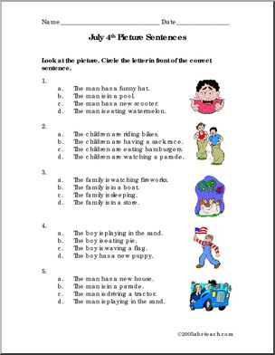 Picture Sentences – Independence Day (primary) Worksheet