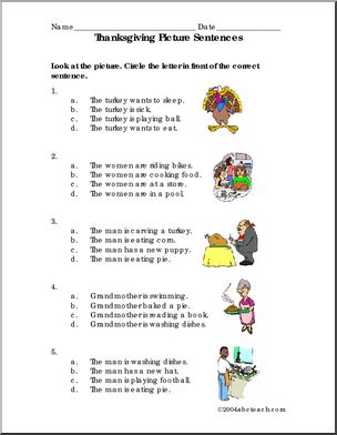 Picture Sentences – Thanksgiving (primary) Worksheet