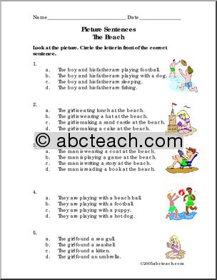 Picture Sentences – Beach (primary) Worksheet