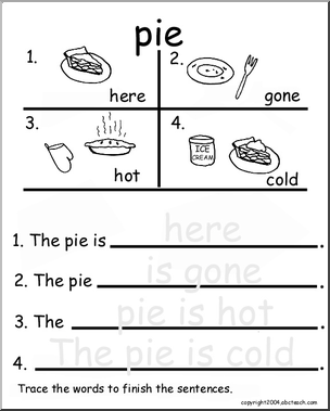 Beginning Writing Practice, Set 11a – trace (pie)