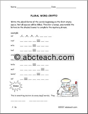 Word Crypto: Terminal f and fe Plurals (ESL)