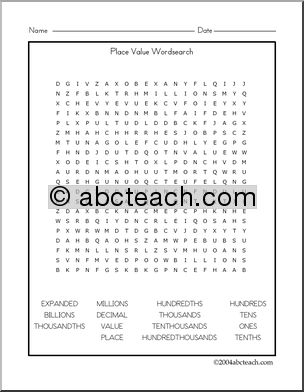 Place Value Word Search