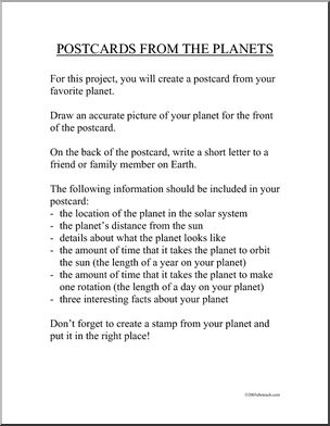 Project: Postcards from the Planets (elem /upper elem)