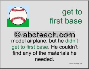 Poster: Baseball Idiom: Ã¬get to first baseÃ® (ESL)
