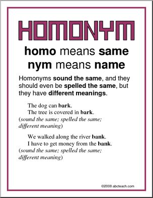Homonym, Homograph… Vocabulary Posters