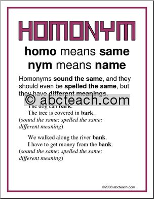Homonym 2 Vocabulary Poster