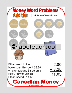 Canadian Money Addition Word Problems (elem) Math Poster