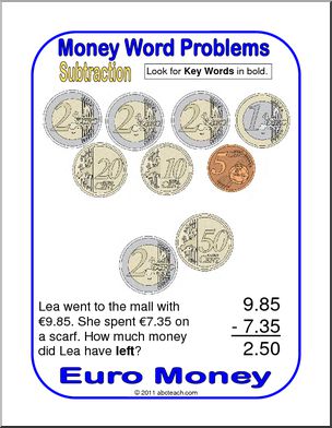 Subtraction with Euro Coins (upper elem/middle) Euro Math Posters