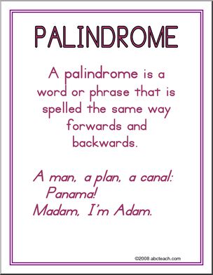 Palindrome Vocabulary Poster