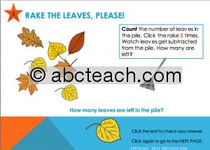 PowerPoint: Math: It Is Time To Rake Leaves: Subtraction (prek-primary)