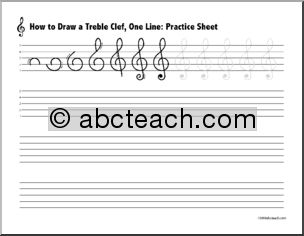 Worksheet: Practice Drawing Treble Clef (one line)