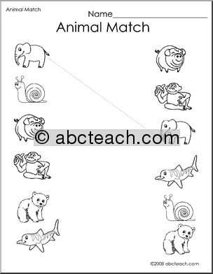 Worksheet: Match the Animals 2 (preschool/primary) - b/w | Abcteach