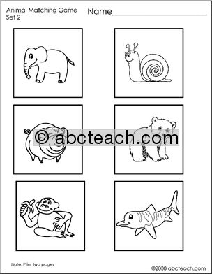 Matching: Animals 2 (preschool/primary) – b/w