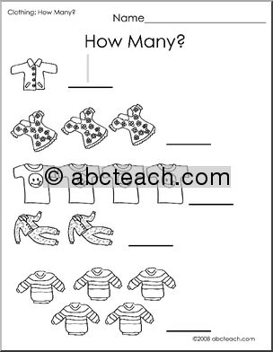 Worksheet: Clothing – How Many (preschool/primary)