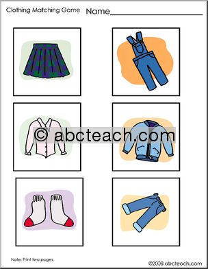 Matching: Clothing Pictures 1 & 2 (preschool/primary) color