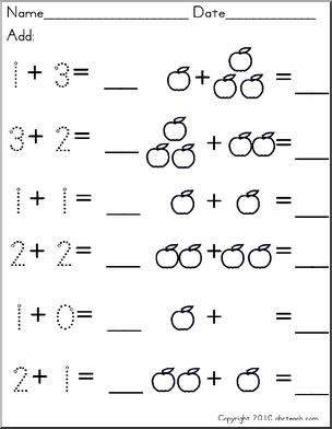 Set 1 apples (prek – 1) Addition with pictures