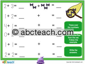 Interactive: Notebook: Math: Addition with pictures: Set 2, butterflies (prek-1)
