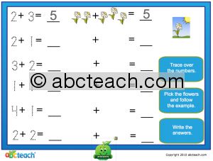 Interactive: Notebook: Math: Addition with pictures: Set 3, daisies (prek-1)