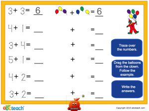 Interactive: Notebook: Math: Addition with pictures: Set 4, balloons (prek-1)