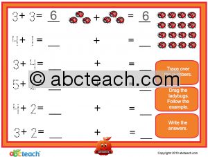 Interactive: Notebook: Math: Addition with pictures: Set 5, ladybugs (prek-1)