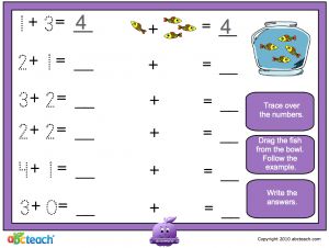 Interactive: Notebook: Math: Addition with pictures: Set 6, fish (prek-1)