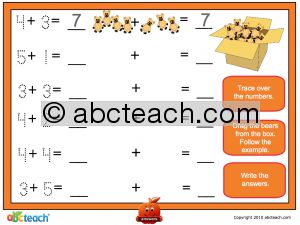 Interactive: Notebook: Math: Addition with pictures: Set 8, teddy bears (prek-1)