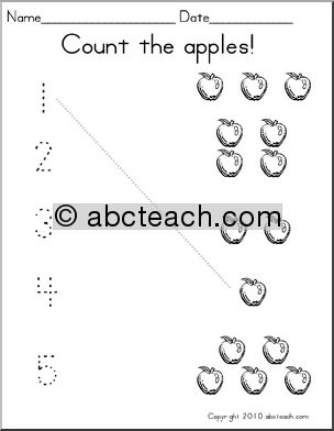 Counting with pictures Set 3 apples (prek-1) Math
